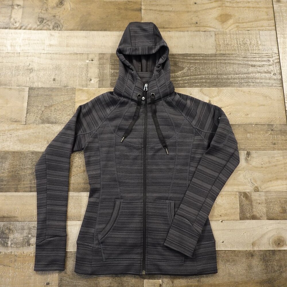 Athleta Striped Strength Hoodie women's small flint grey